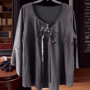 Midnight Moon faux Suede Black Batwing Top 1X Witchy Goth Dark Academia NWOT